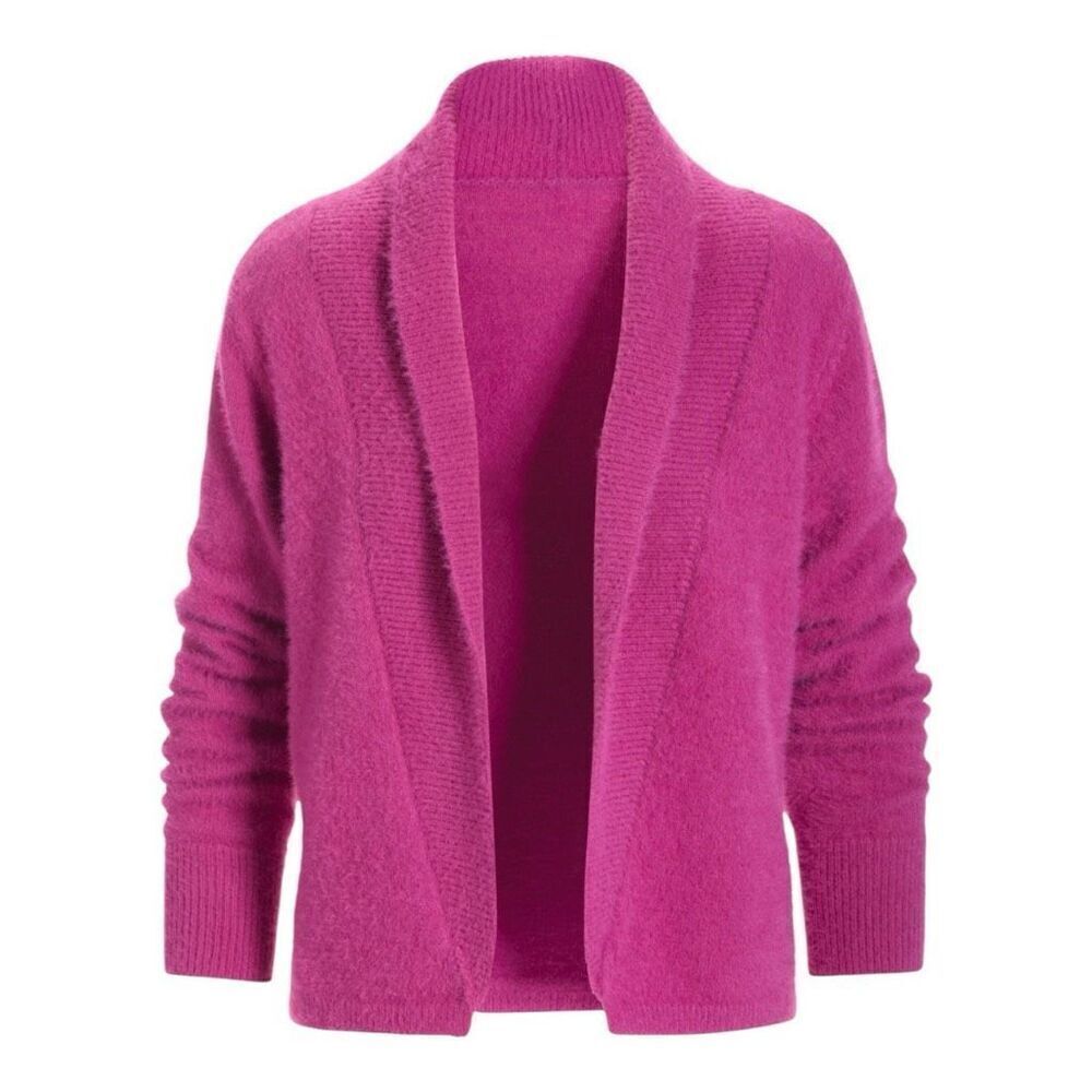 Boston Proper Plush Short Open Front Cardigan Rolled Collar Small Fuchsia Pink